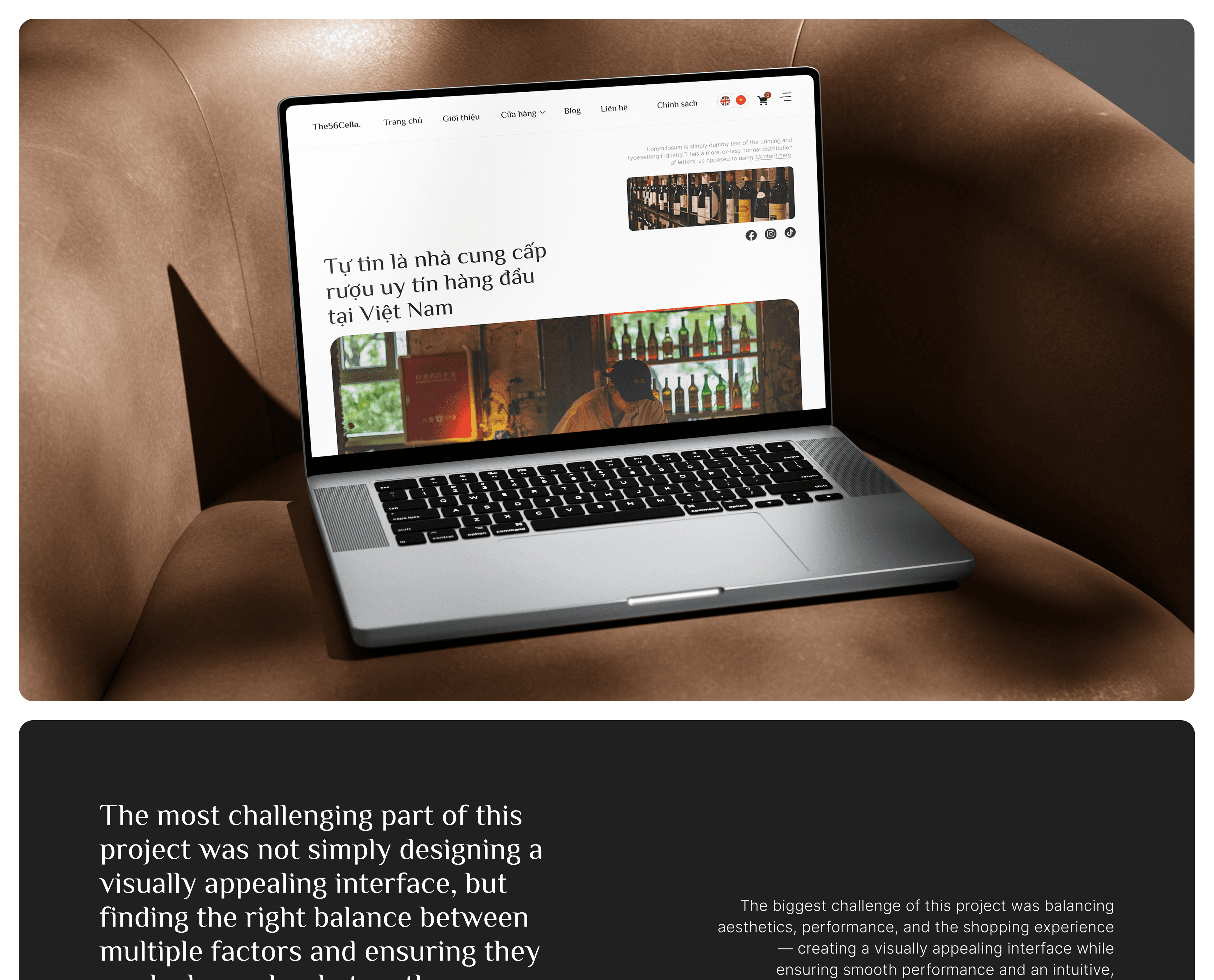 Tổng quan thiết kế website The56Cellar trên laptop